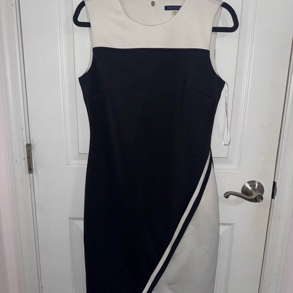 Tommy Hilfiger Black and White Asymmetrical Sheath Dress